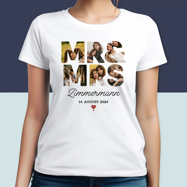 Buchstaben-Collage: Mr&Mrs - T-Shirt Für Damen