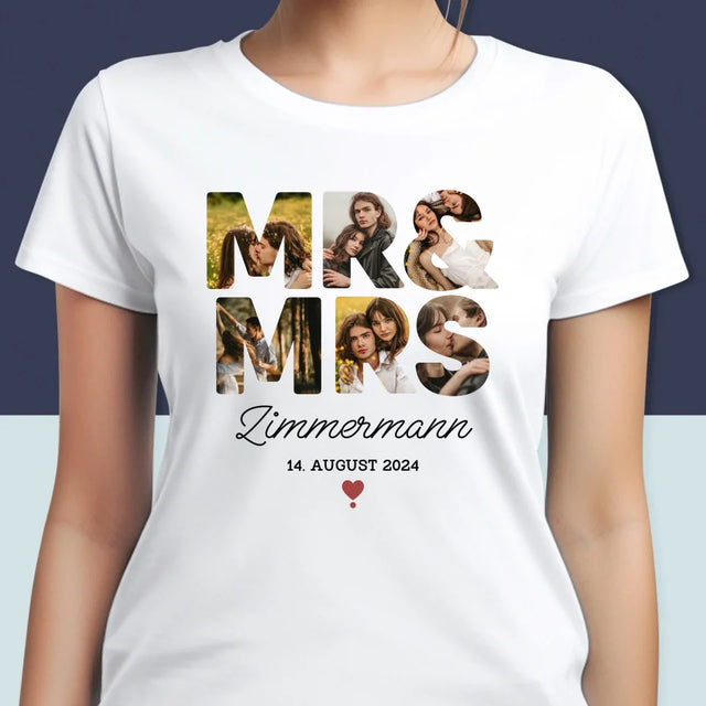 Buchstaben-Collage: Mr&Mrs - T-Shirt Für Damen