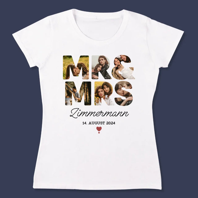 Buchstaben-Collage: Mr&Mrs - T-Shirt Für Damen