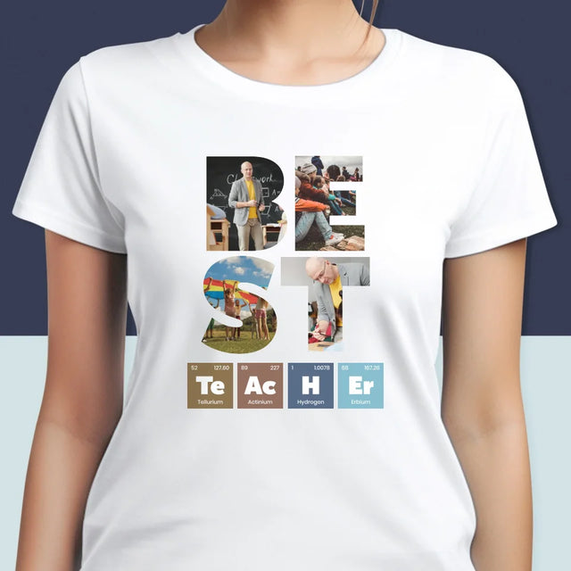 Buchstaben-Collage: Best Teacher Elemente - T-Shirt Für Damen