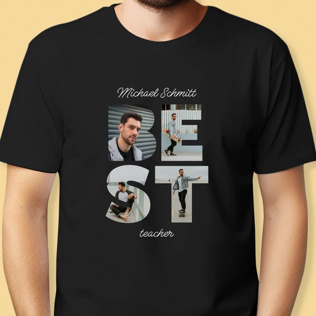 Buchstaben-Collage: Best Teacher - T-Shirt Für Herren