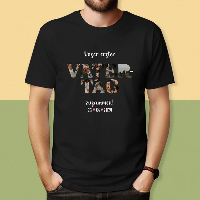 Buchstaben-Collage: Unser Erster Vatertag Zusammen - T-Shirt Für Herren