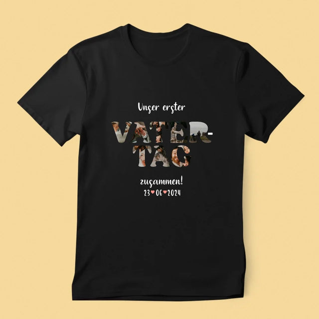 Buchstaben-Collage: Unser Erster Vatertag Zusammen - T-Shirt Für Herren