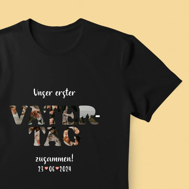 Buchstaben-Collage: Unser Erster Vatertag Zusammen - T-Shirt Für Herren