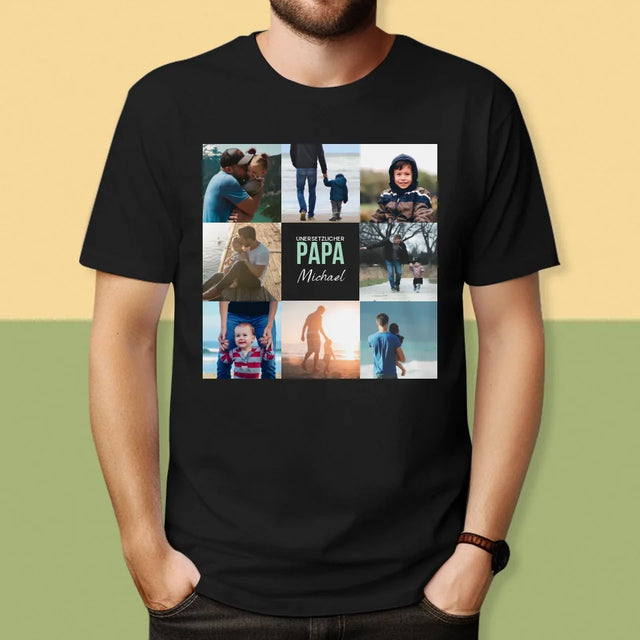 Fotocollage: Unersetzlicher Papa - T-Shirt Für Herren