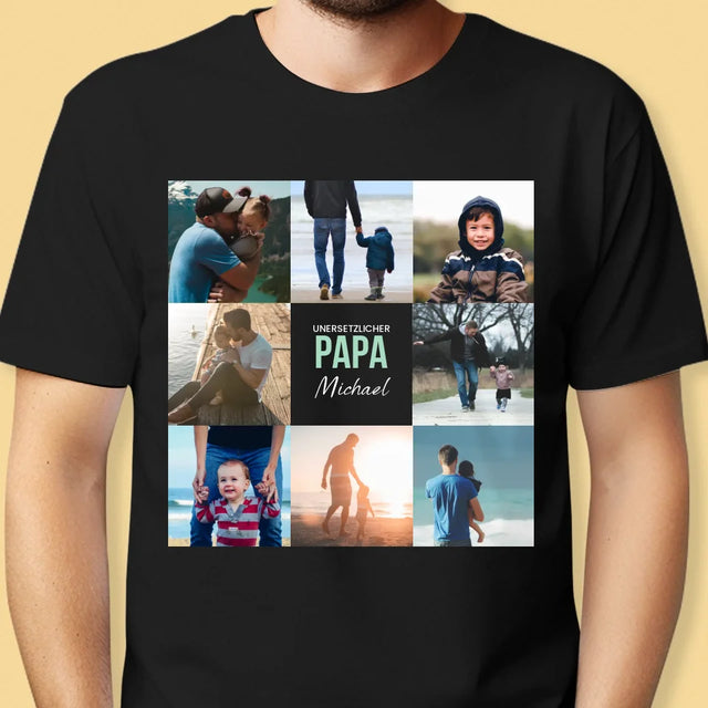 Fotocollage: Unersetzlicher Papa - T-Shirt Für Herren