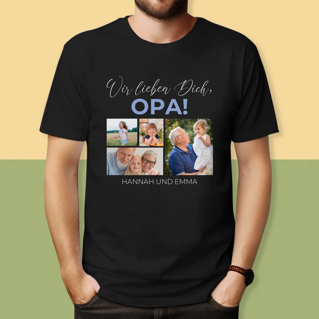 Fotocollage: Wir Lieben Dich, Opa! - T-Shirt Für Herren