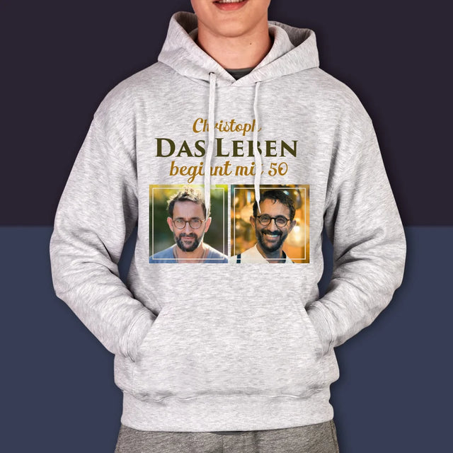 Fotocollage: Das Leben Beginnt Mit 50 - Kapuzenpullover Für Herren