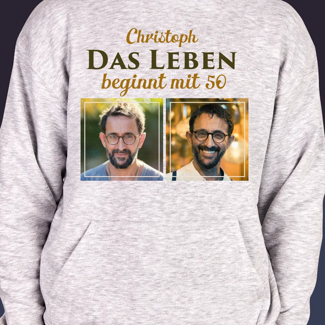 Fotocollage: Das Leben Beginnt Mit 50 - Kapuzenpullover Für Herren