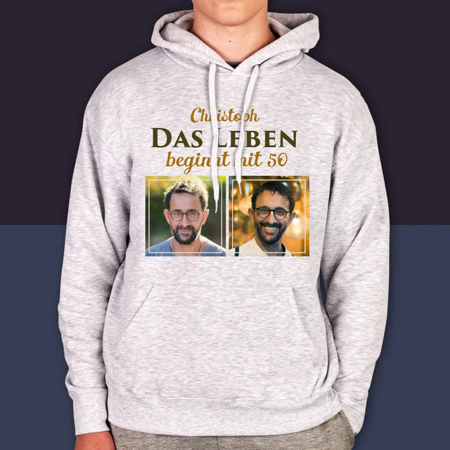 Fotocollage: Das Leben Beginnt Mit 50 - Kapuzenpullover Für Herren