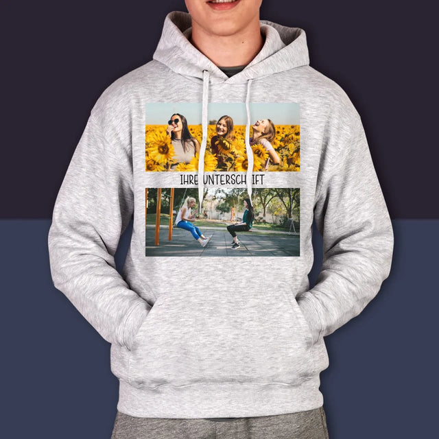 Fotocollage: 2 Fotos Und Unterschrift - Kapuzenpullover Für Herren