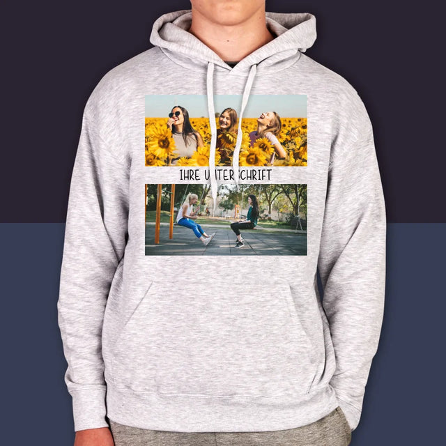 Fotocollage: 2 Fotos Und Unterschrift - Kapuzenpullover Für Herren