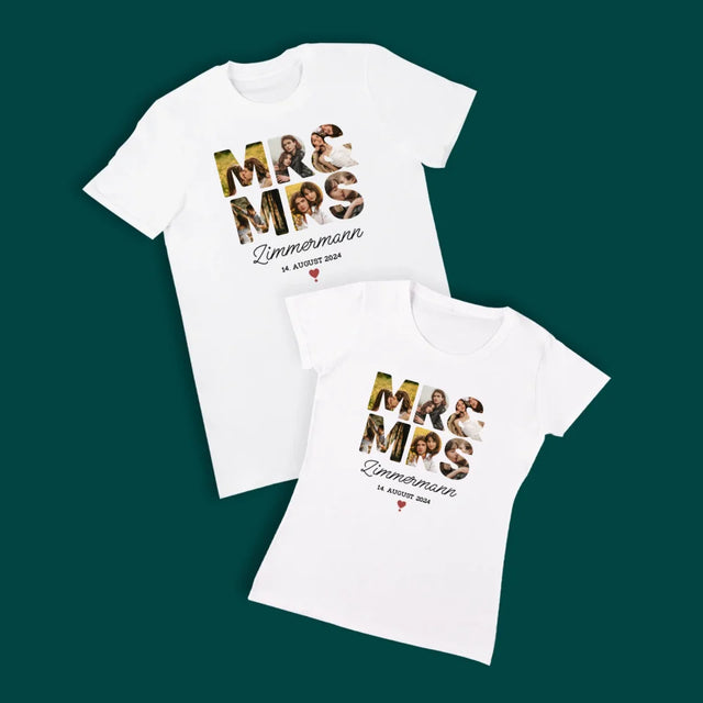 Buchstaben-Collage: Mr&Mrs - T-Shirts Für Paare