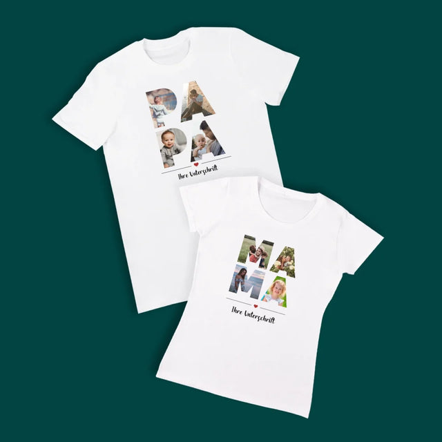 Buchstaben-Collage: Mama Und Papa - T-Shirts Für Paare