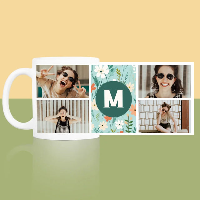 Fotocollage: Monogramm Blumen - Tasse