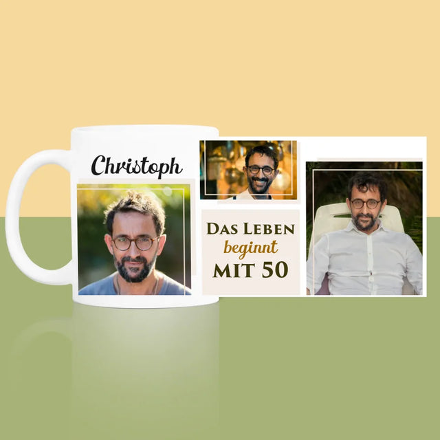 Fotocollage: Das Leben Beginnt Mit 50 - Tasse