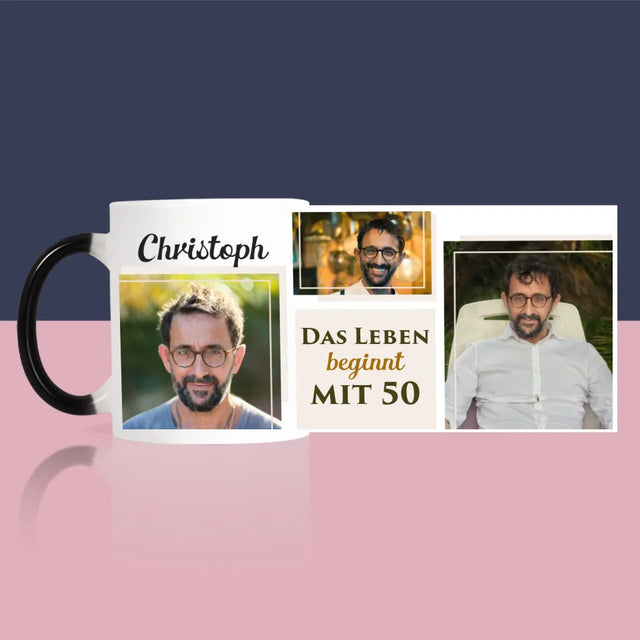 Fotocollage: Das Leben Beginnt Mit 50 - Tasse