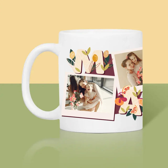 Fotocollage: Buchstaben Mama - Tasse