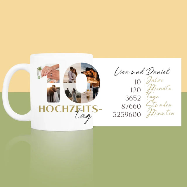 Buchstaben-Collage: 10. Hochzeitstag - Tasse