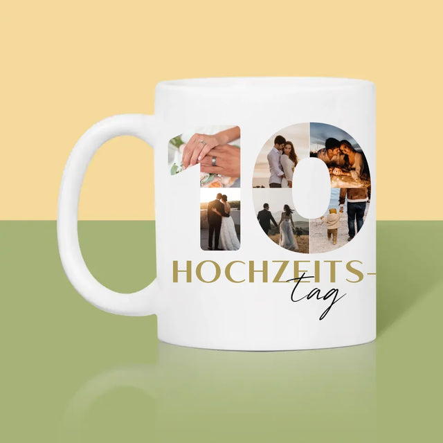 Buchstaben-Collage: 10. Hochzeitstag - Tasse