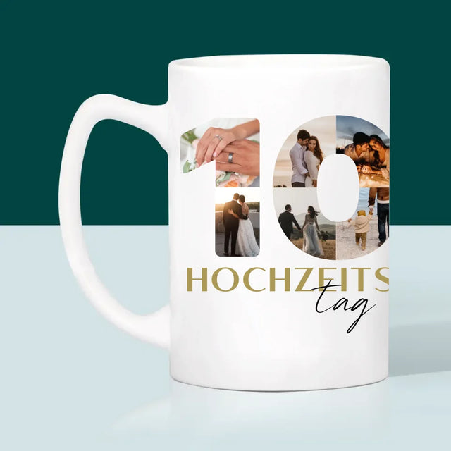 Buchstaben-Collage: 10. Hochzeitstag - Tasse