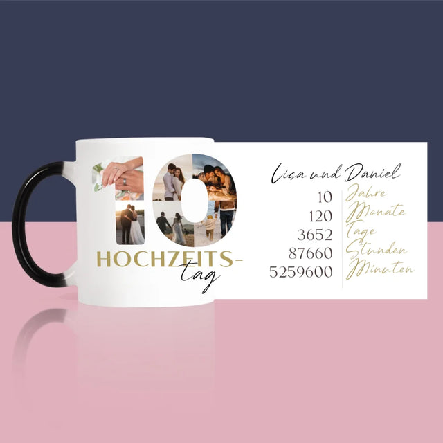 Buchstaben-Collage: 10. Hochzeitstag - Tasse