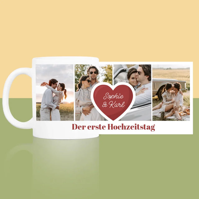 Fotocollage: Erster Hochzeitstag Herz - Tasse