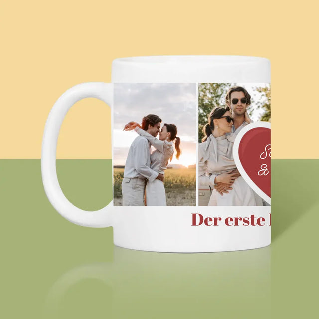 Fotocollage: Erster Hochzeitstag Herz - Tasse