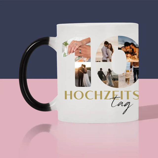 Buchstaben-Collage: 10. Hochzeitstag - Tasse