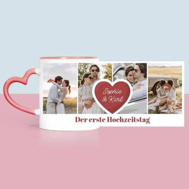 Fotocollage: Erster Hochzeitstag Herz - Tasse