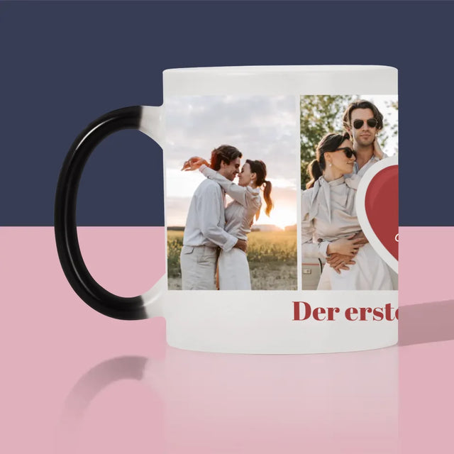 Fotocollage: Erster Hochzeitstag Herz - Tasse