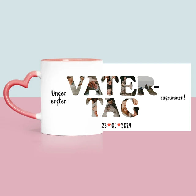 Buchstaben-Collage: Unser Erster Vatertag Zusammen - Tasse