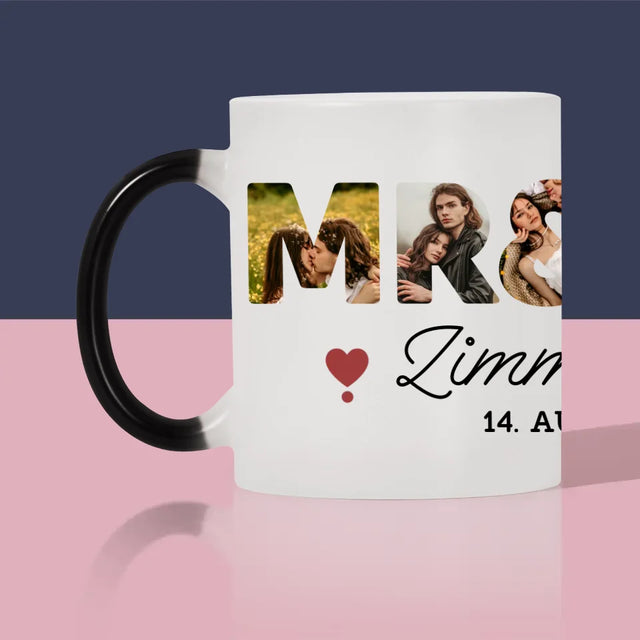 Buchstaben-Collage: Mr&Mrs - Tasse