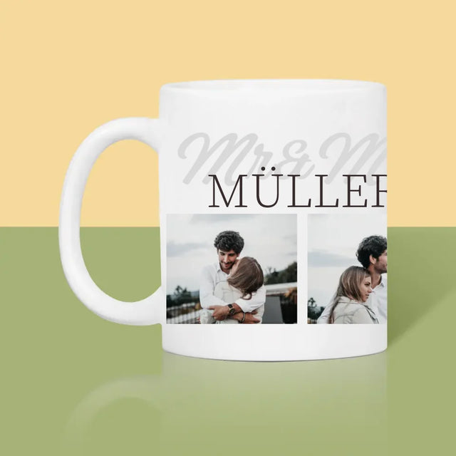 Fotocollage: Mr&Mrs Datum - Tasse