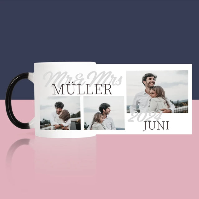 Fotocollage: Mr&Mrs Datum - Tasse