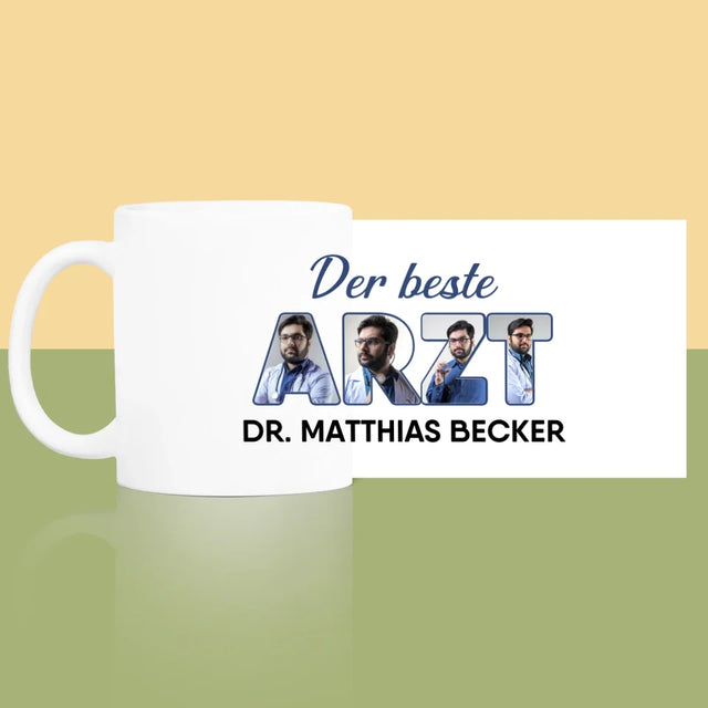 Buchstaben-Collage: Bester Arzt - Tasse