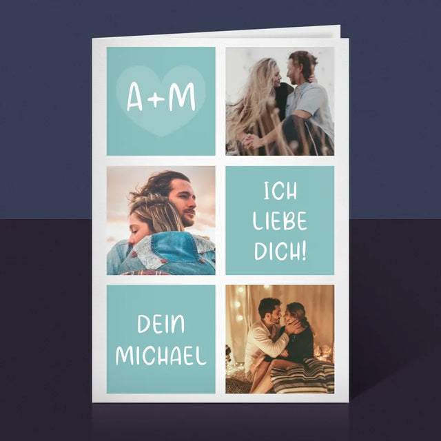 Fotocollage: Ich Liebe Dich Initialen - Glückwunschkarte