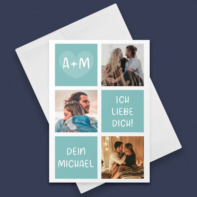 Fotocollage: Ich Liebe Dich Initialen - Glückwunschkarte