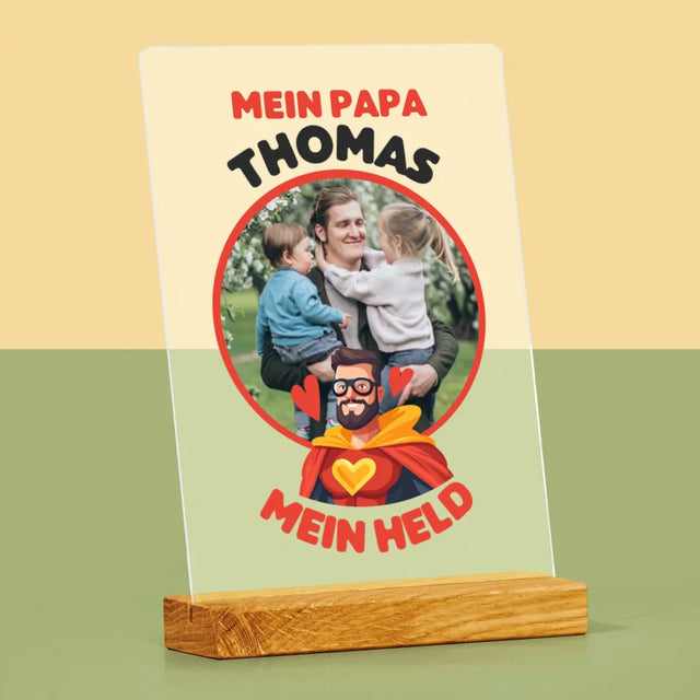 Foto Und Unterschrift: Papa, Mein Held - Druck Auf Acrylglas