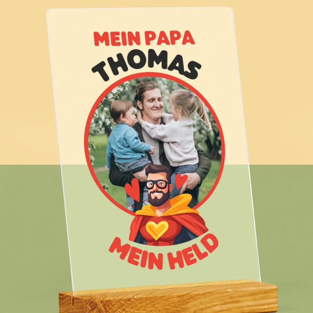 Foto Und Unterschrift: Papa, Mein Held - Druck Auf Acrylglas