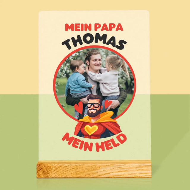 Foto Und Unterschrift: Papa, Mein Held - Druck Auf Acrylglas