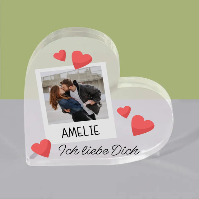 Foto Und Unterschrift: Ich Liebe Dich - Acrylblock Herz