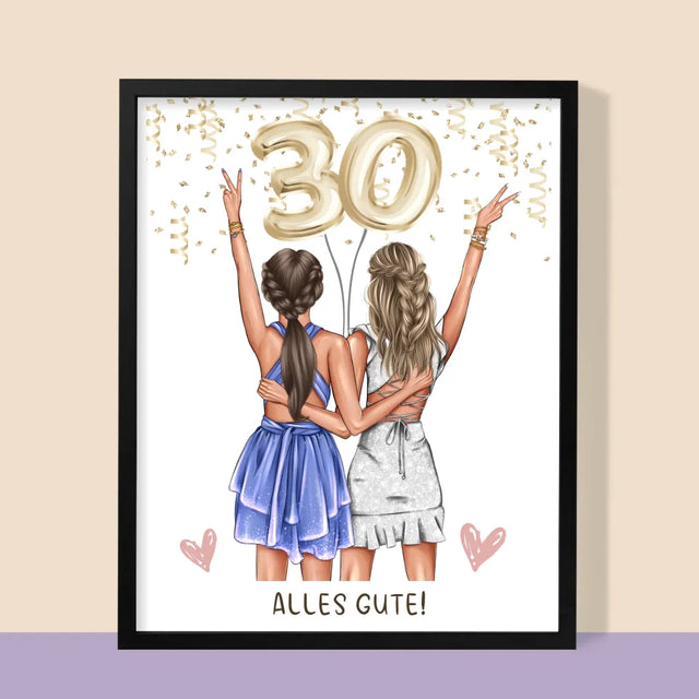 Avatar Creator: Freundinnen 30. Geburtstag - Druck Mit Rahmen 30X40
