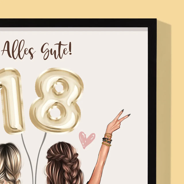 Avatar Creator: Freundinnen 18. Geburtstag - Druck Mit Rahmen 30X40