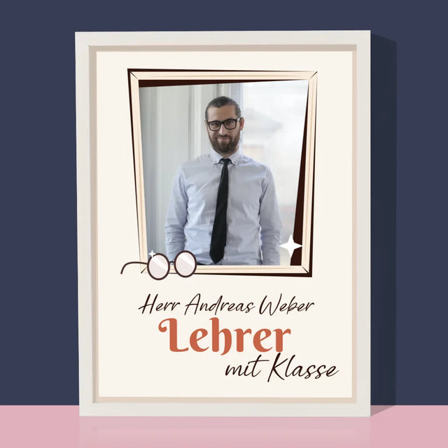 Foto Und Unterschrift: Lehrer Mit Klasse - Druck Mit Rahmen 30X40