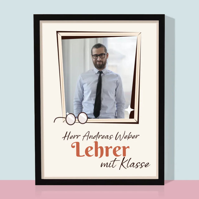 Foto Und Unterschrift: Lehrer Mit Klasse - Druck Mit Rahmen 30X40