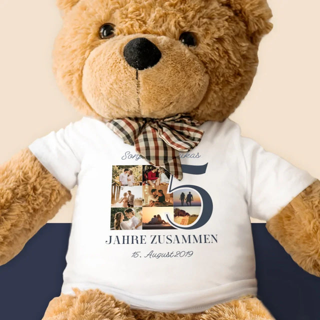 Fotocollage: 5 Jahre Zusammen - Teddybär 90 Cm