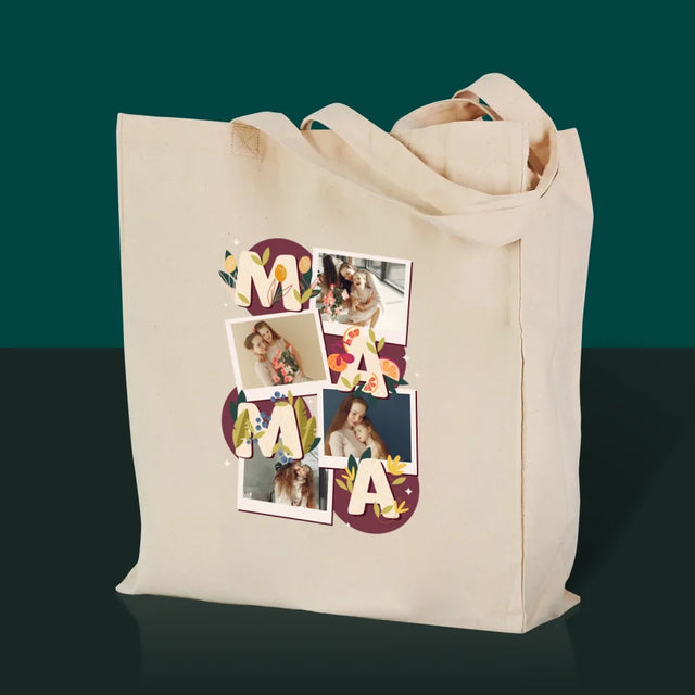 Fotocollage: Buchstaben Mama - Stofftasche