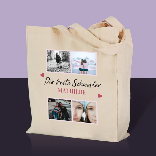 Fotocollage: Beste Schwester Der Welt - Stofftasche