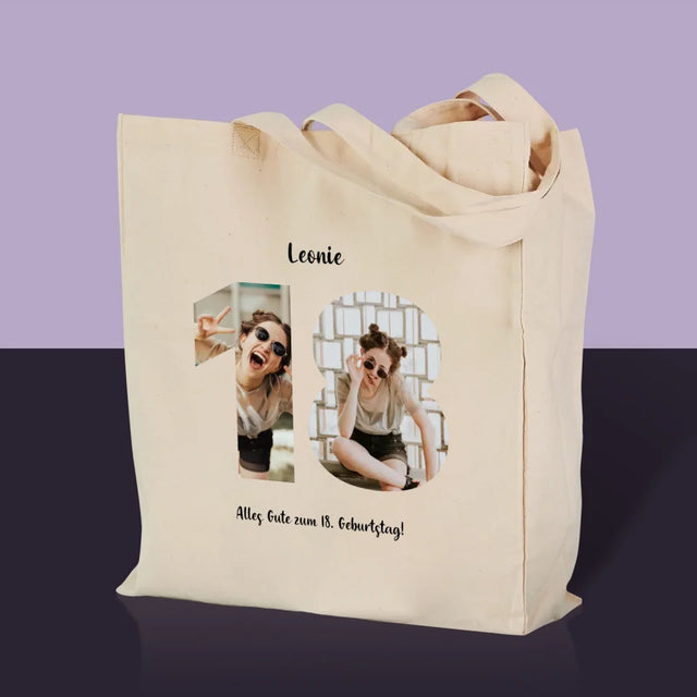 Buchstaben-Collage: 18. Geburtstag - Stofftasche